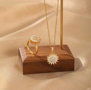 SET GIRASOL DE LUJO : COLLAR Y ANILLO BRILLANTE