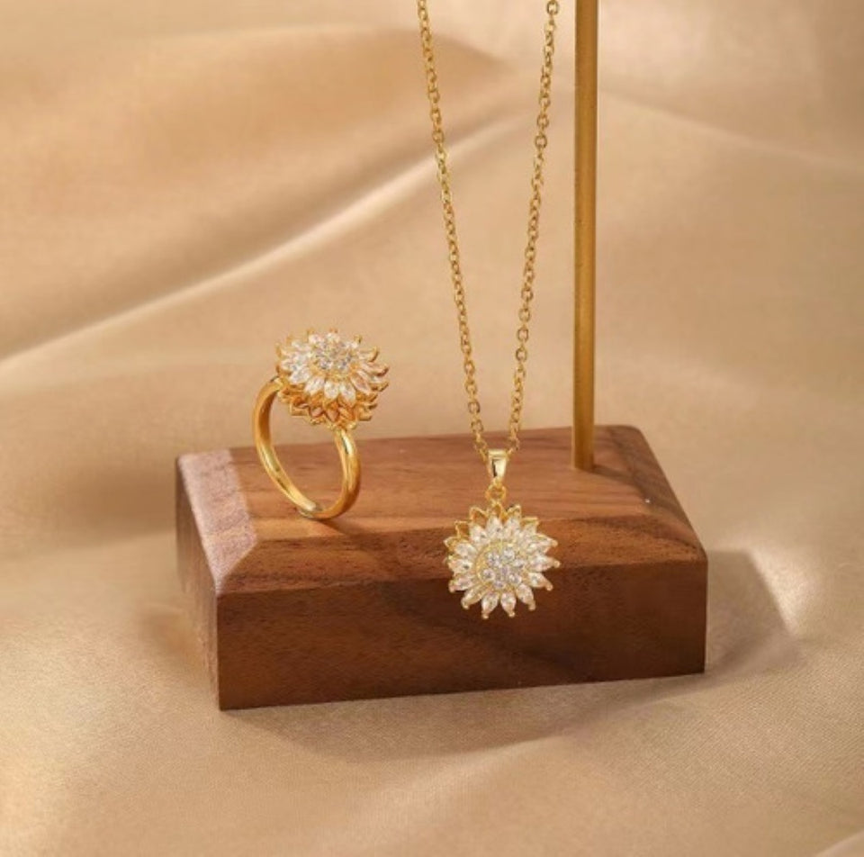 SET GIRASOL DE LUJO : COLLAR Y ANILLO BRILLANTE